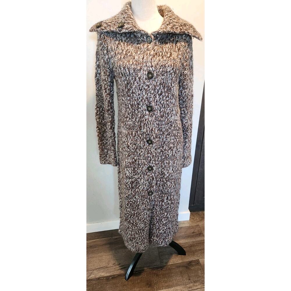 Duster Cardigan Long Chunky Knit Cozy Sweater Womens Medium Wool Blend